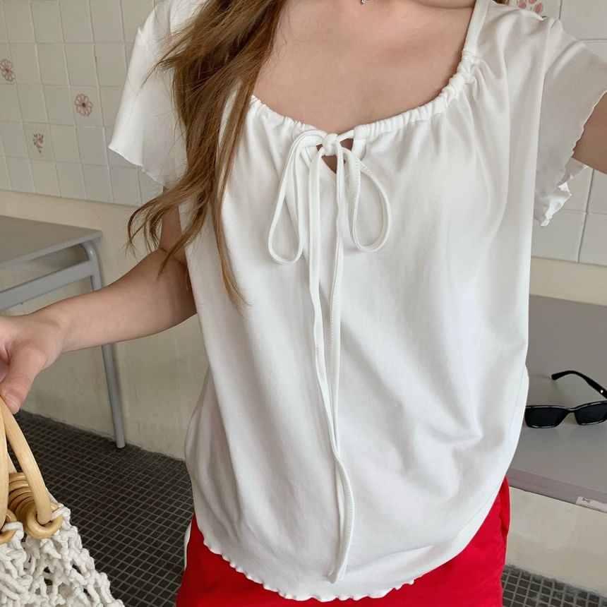 Scoop Neck Tie Front Short-Sleeve Top