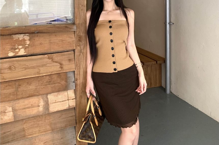Ribbed Knit Tube Top and Mesh Mini Skirt Set