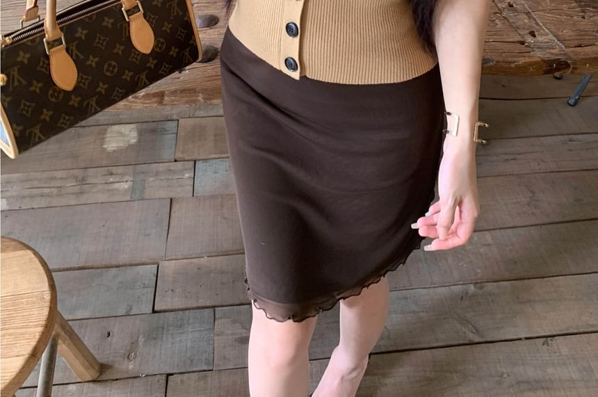 Ribbed Knit Tube Top and Mesh Mini Skirt Set