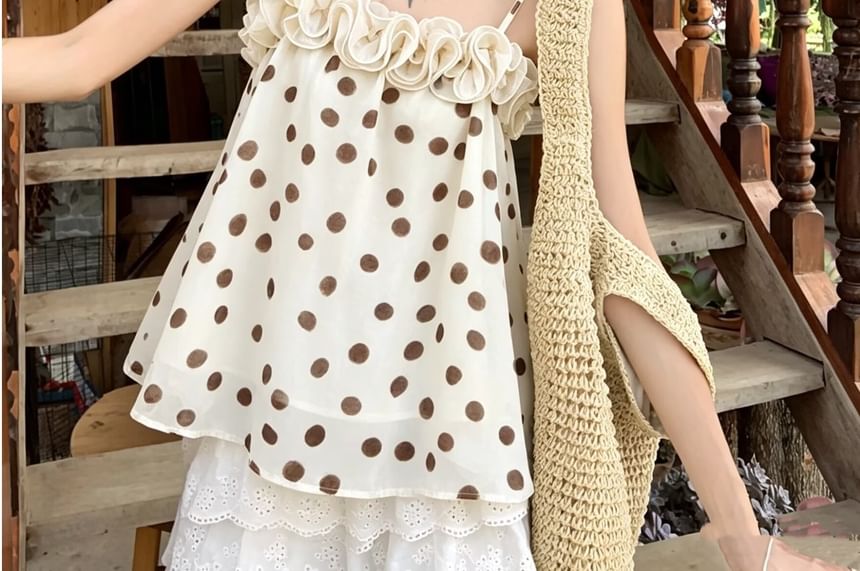 Polka Dot Ruffle Flowy Camisole