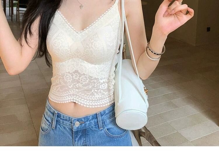 Padded Lace V-Neck Crop Camisole