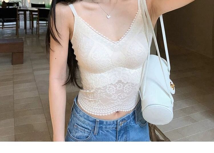 Padded Lace V-Neck Crop Camisole
