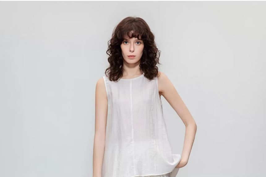 Linen Crewneck Sleeveless Top & Wide Leg Pants Set