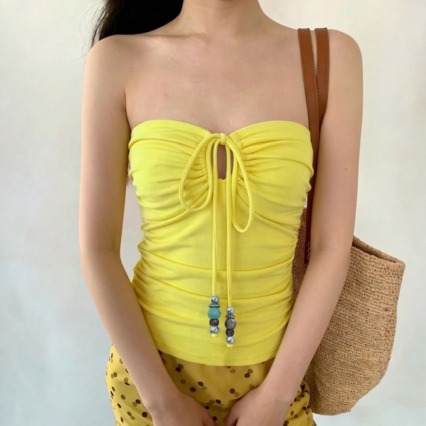 Strapless Ribbon Front Crop Top