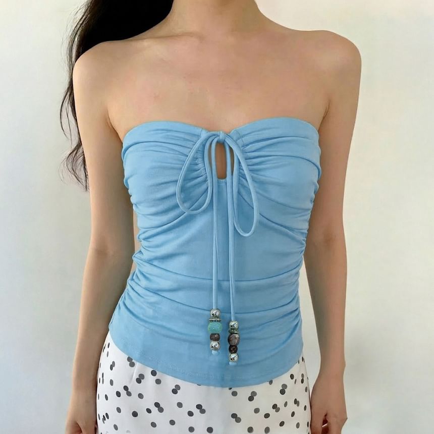 Strapless Ribbon Front Crop Top