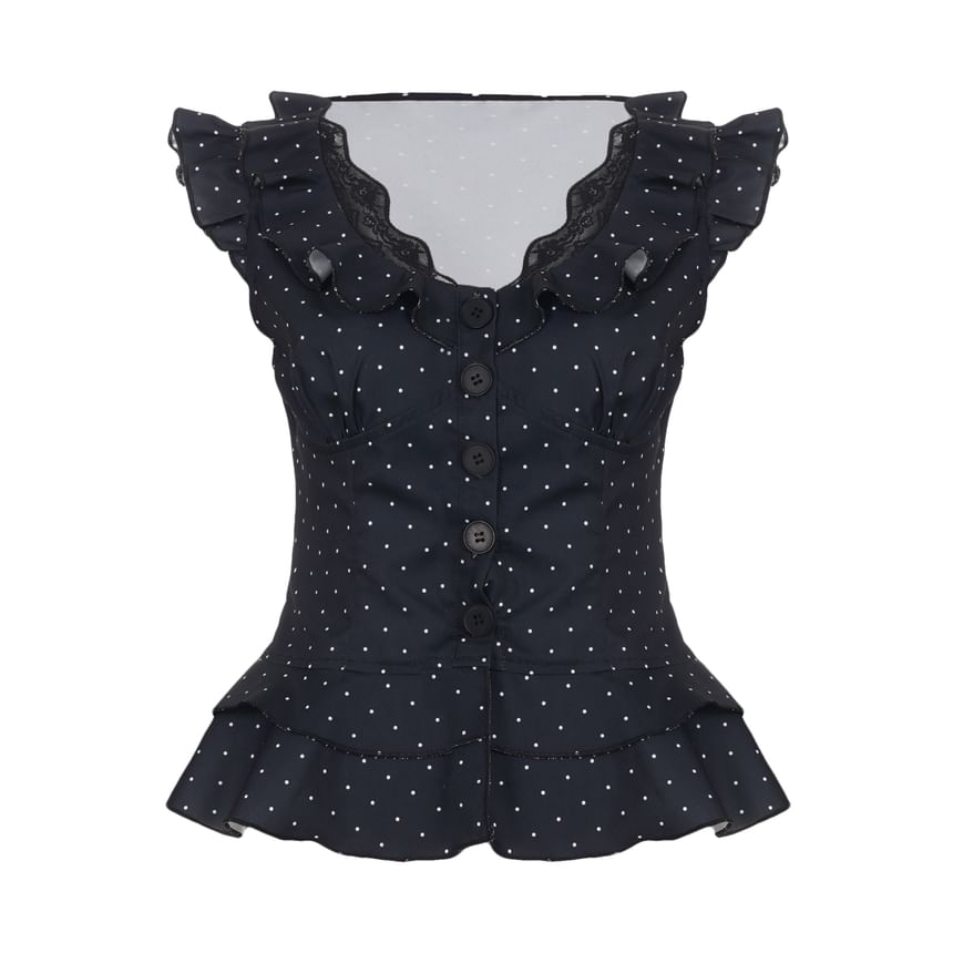 V-Neck Dotted Crop Top