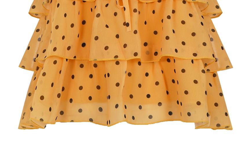 Strapless Polka Dot Ruffle Crop Top