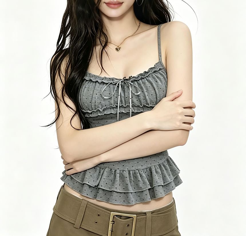 Dotted Ruffle Crop Camisole