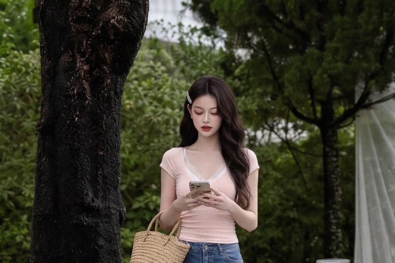 Slim V-Neck Crop Tee