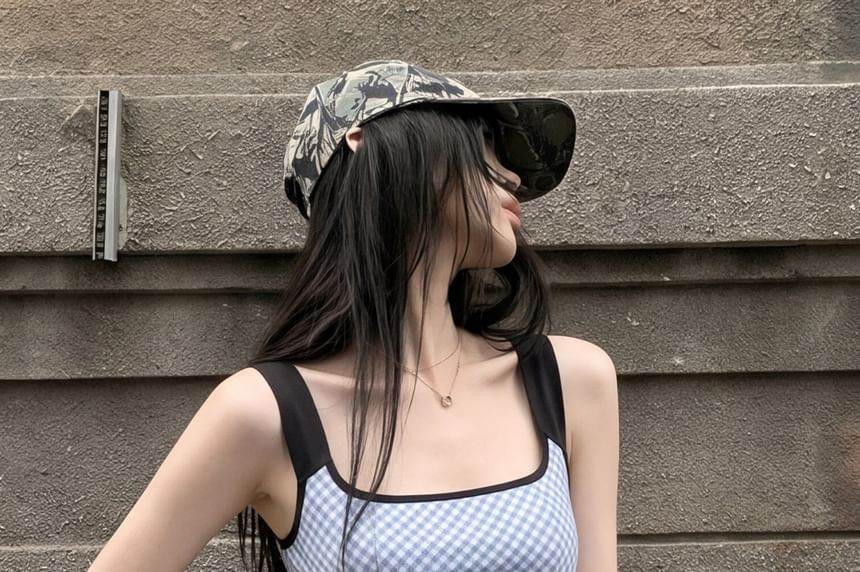 Gingham Square Neck Tank Top