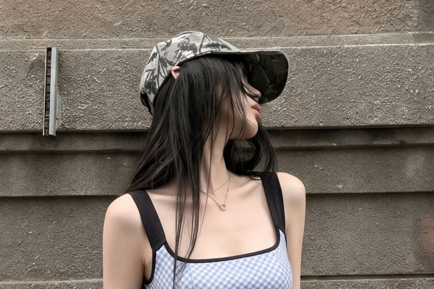Gingham Square Neck Tank Top