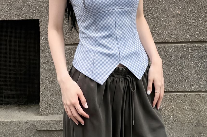 Gingham Square Neck Tank Top
