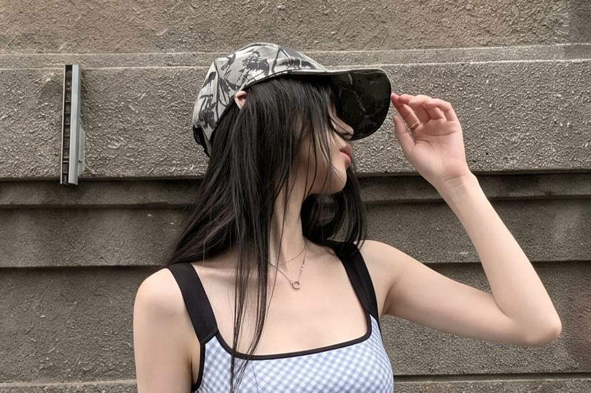 Gingham Square Neck Tank Top