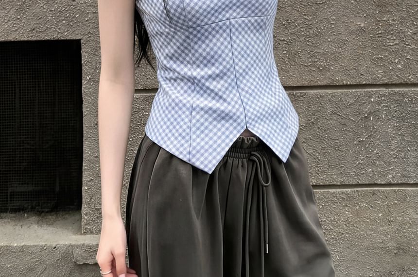 Gingham Square Neck Tank Top