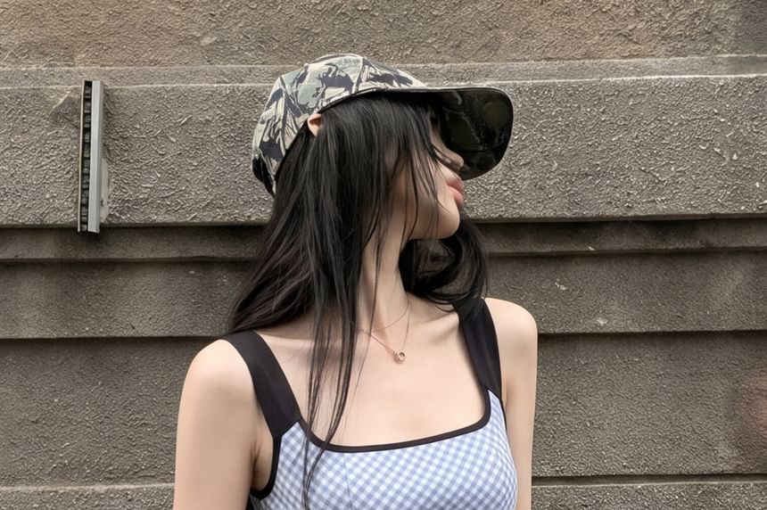 Gingham Square Neck Tank Top