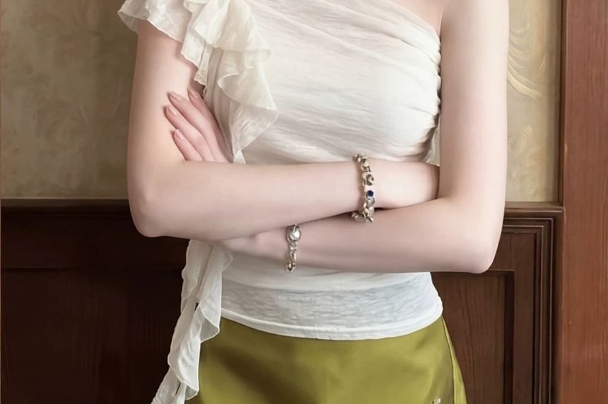 One-Shoulder Asymmetrical Ruffle Ruched Top