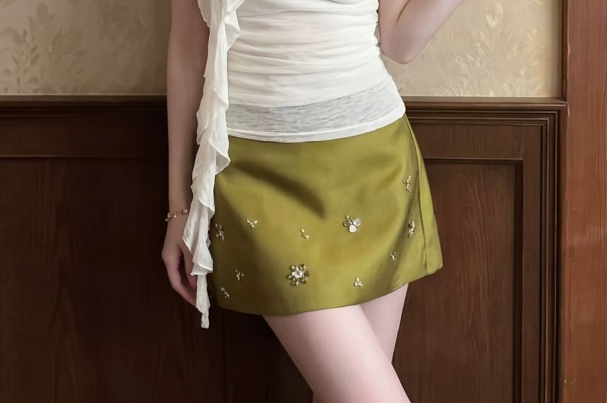 One-Shoulder Asymmetrical Ruffle Ruched Top