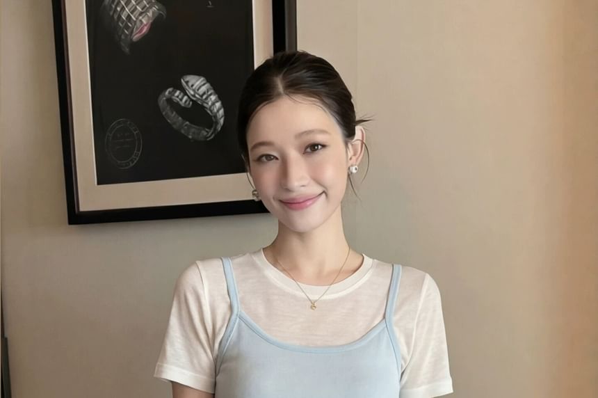 Sheer Crew Neck T-Shirt & Camisole Set