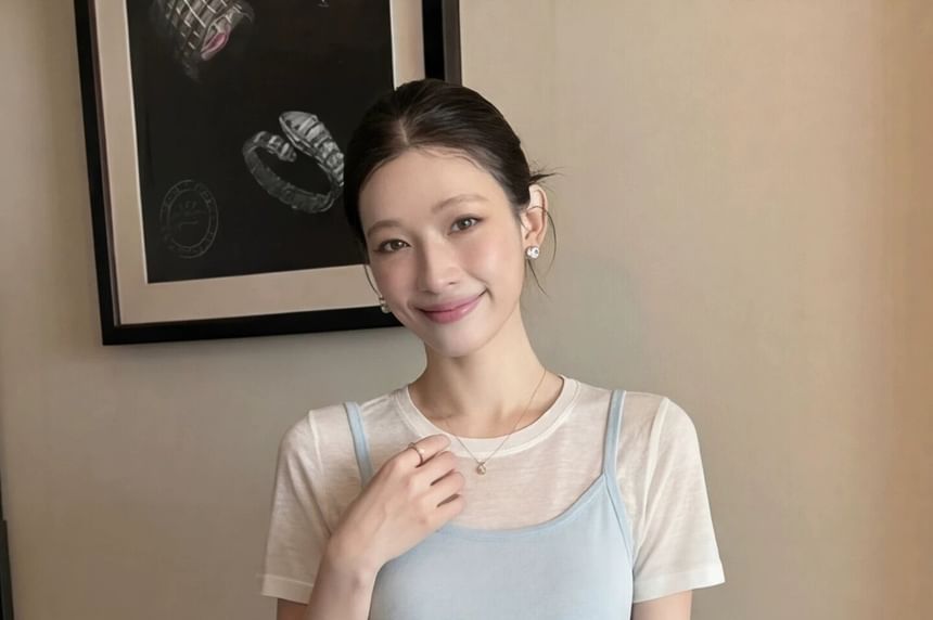 Sheer Crew Neck T-Shirt & Camisole Set