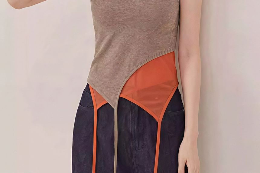 Two Tone Asymmetrical Crew Neck Tank