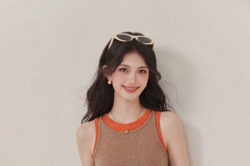 Two Tone Asymmetrical Crew Neck Tank