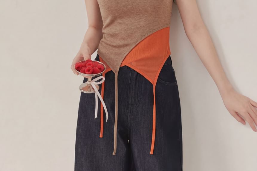 Two Tone Asymmetrical Crew Neck Tank