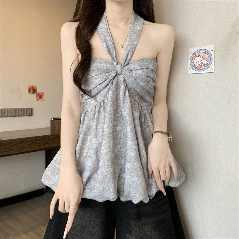 Polka Dot Ruched Bubble Hem Top