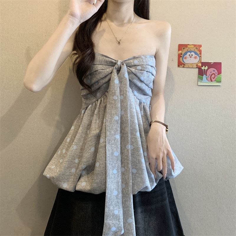 Polka Dot Ruched Bubble Hem Top