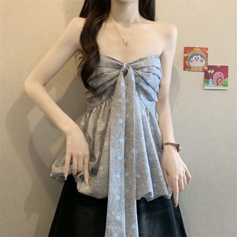 Polka Dot Ruched Bubble Hem Top
