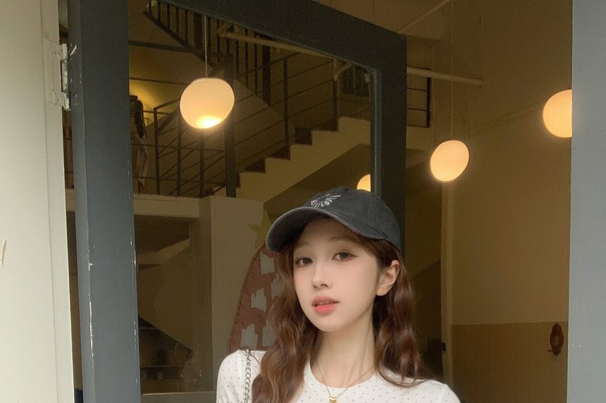 Micro Dot Crew Neck Crop Tee