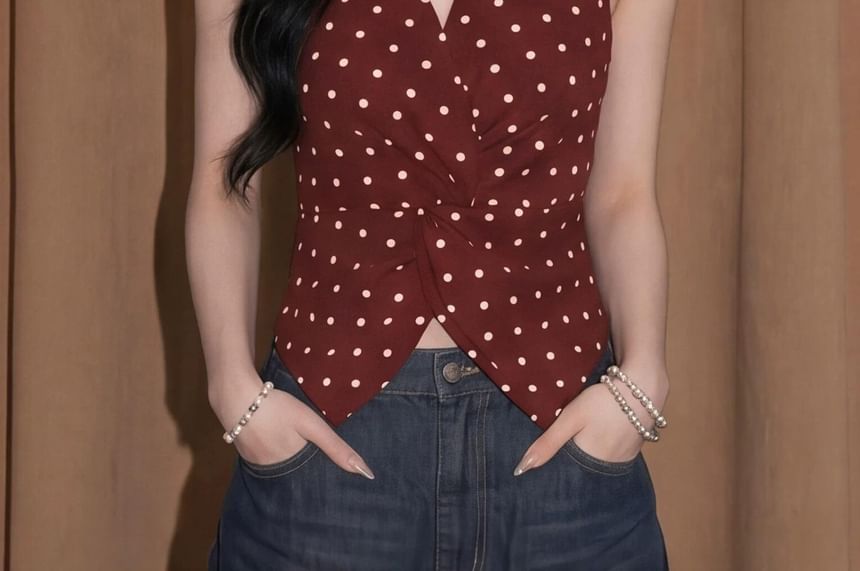Ruched V-Neck Halter Top