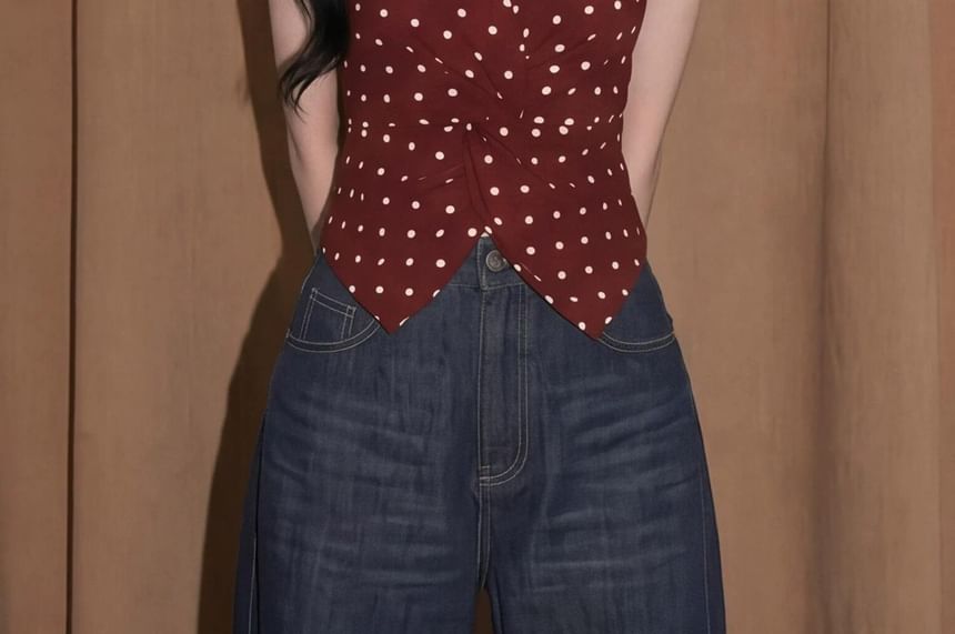 Ruched V-Neck Halter Top