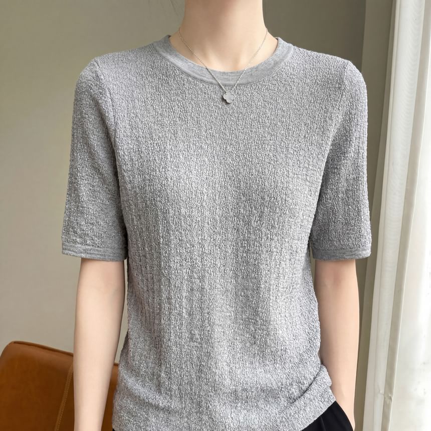 Round Neck Plain Knit Short Sleeve Top
