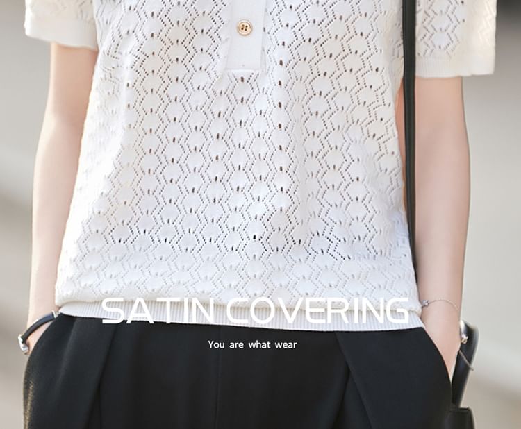 Plain Knit Polo Short Sleeve Top