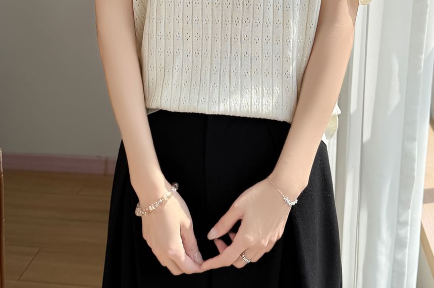 Pointelle Ribbed Round Neck Knit Tee