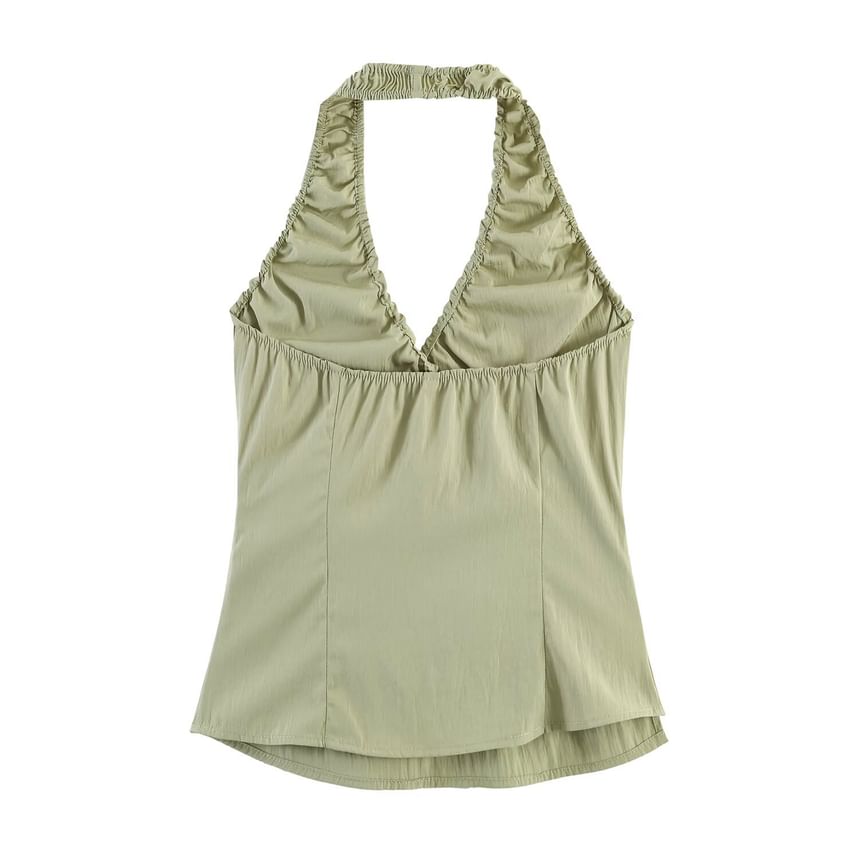 Halter Neck Ribbon Accent Crop Top