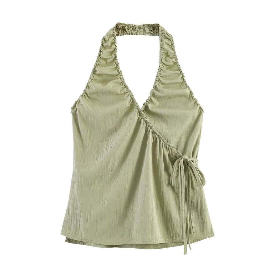 Halter Neck Ribbon Accent Crop Top