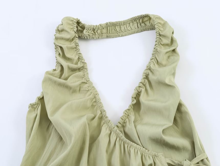 Halter Neck Ribbon Accent Crop Top