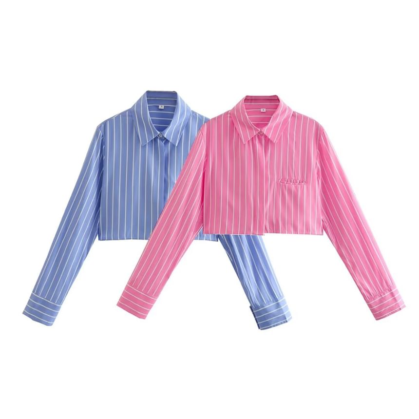 Pinstripe Long-Sleeve Crop Shirt