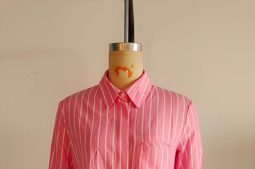 Pinstripe Long-Sleeve Crop Shirt