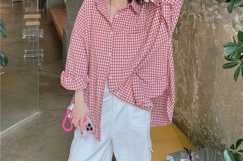 Plaid Button-Up Long Sleeve Shirt