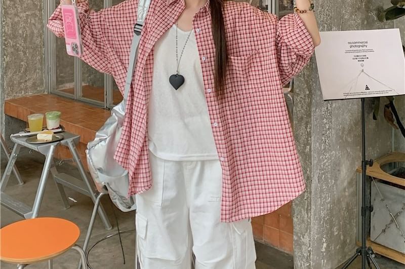 Plaid Button-Up Long Sleeve Shirt