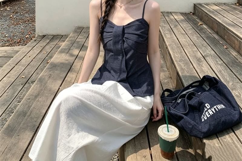 Bow Slit Camisole Top & High-Waisted Wide Leg Pants Set
