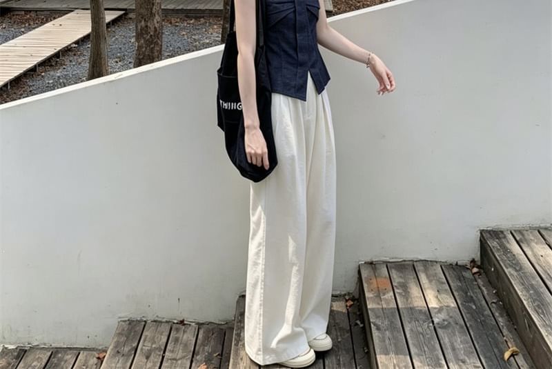 Bow Slit Camisole Top & High-Waisted Wide Leg Pants Set