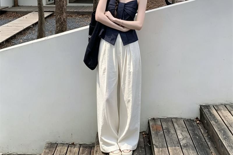 Bow Slit Camisole Top & High-Waisted Wide Leg Pants Set