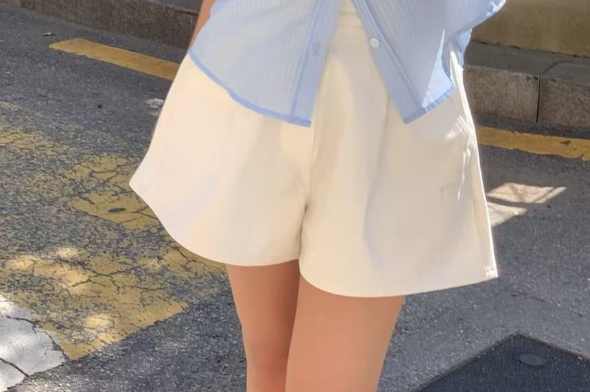 Elbow Sleeve Striped Sheer Button-Up Shirt