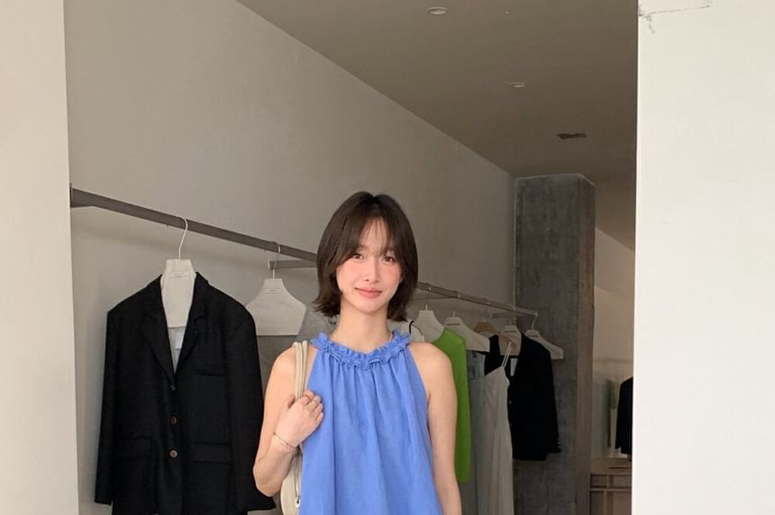 Halter Neck Frill Trim Blouse