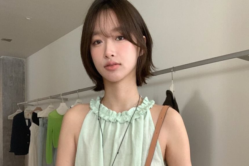 Halter Neck Frill Trim Blouse