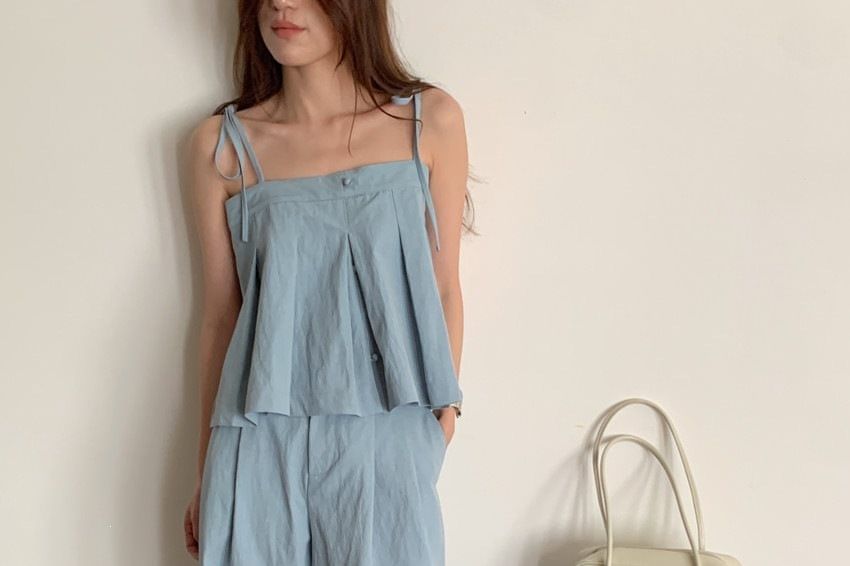 Pleated Flowy Crop Camisole & Wide Leg Pants Set
