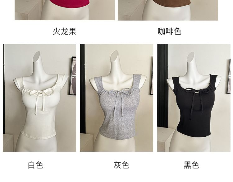 Square Neck Tie Front Crop Top